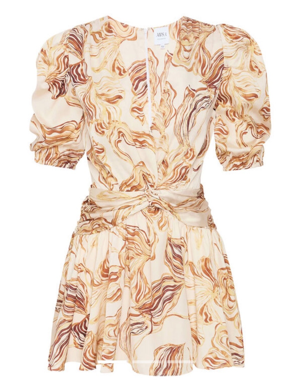 Misa Los Angeles Cream and Brown Marble Satin Mini Dress Women’s Small